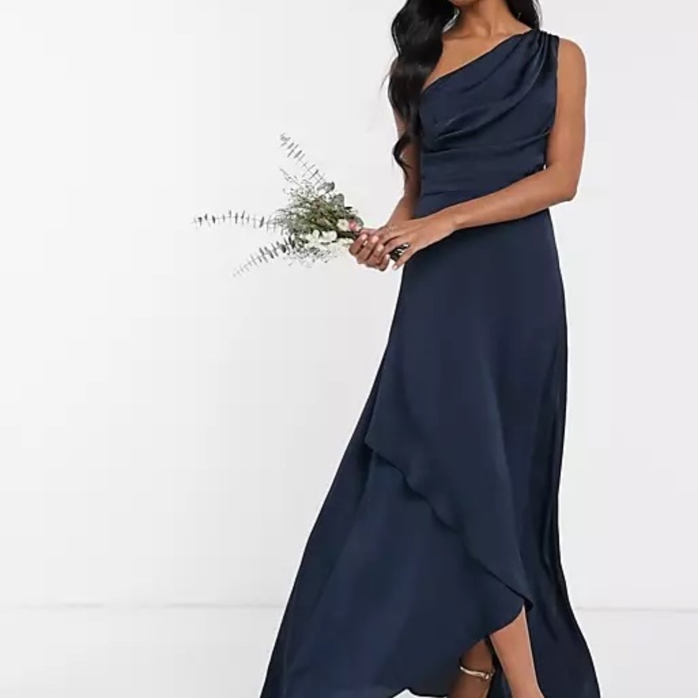 ASOS TFNC Bridesmaid One Shoulder Maxi Dress in Navy